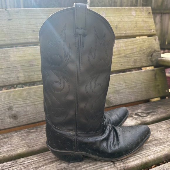 Out West Other - Out West Mens Black Leather Cowboy Boots‎ Ostrich Pointed Toe VCM9010 Size 8.5